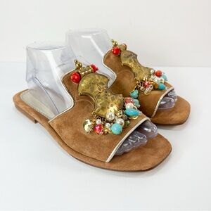 Elina Linardaki Cleopatra Sandals Tan Suede size 38 / US 7 Made in Greece